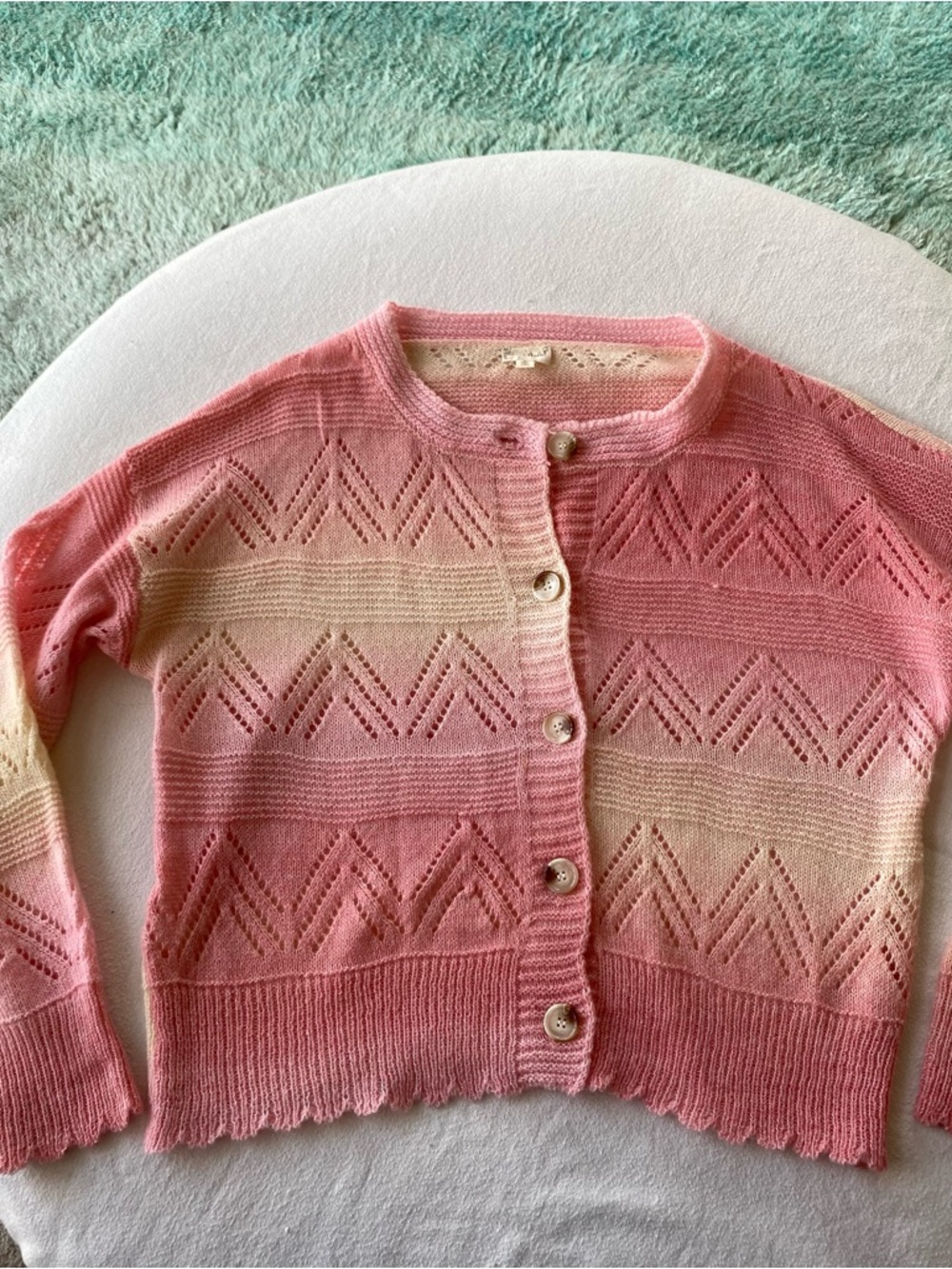 Hem & Thread Pink Ombre Lace-Knit Cardigan